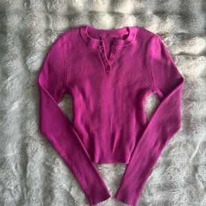 Pink Ribbed Long Sleeve Top